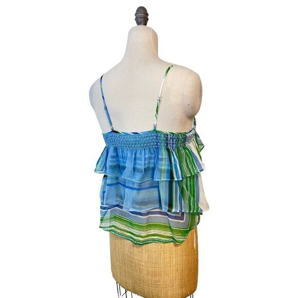 Tracy Reece Blue Green Stripe Silk Summer Top Small - Picture 3 of 5